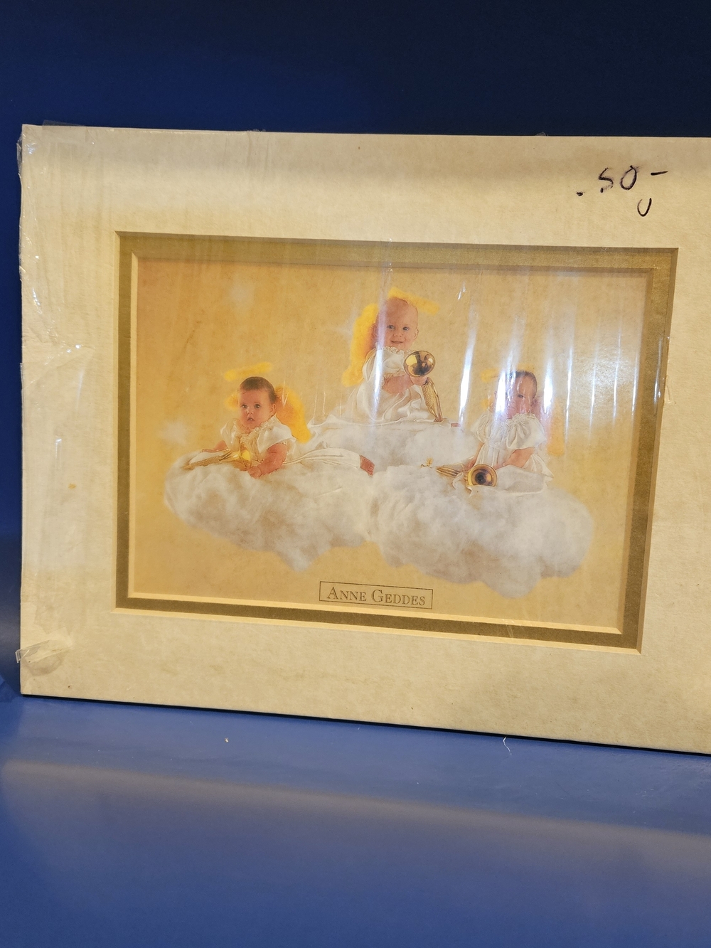 Vintage 1996 Anne Geddes "Angels on a Cloud" Matted Art Print